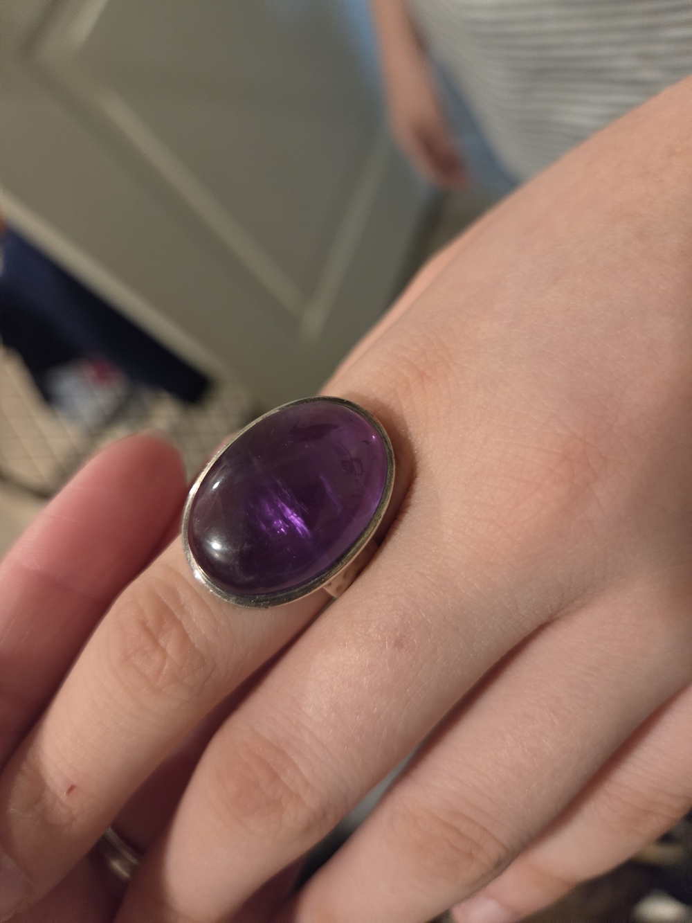 Amethist Gemstone Silver Cabochon Ring - Purple Stone Fashion Ring